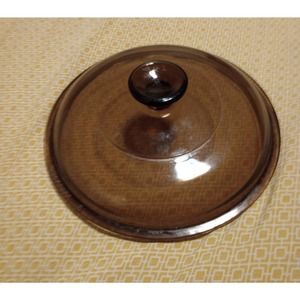 Vintage Pyrex Round Glass Replacement Lid AV-25-C Amber Brown 9'X9"